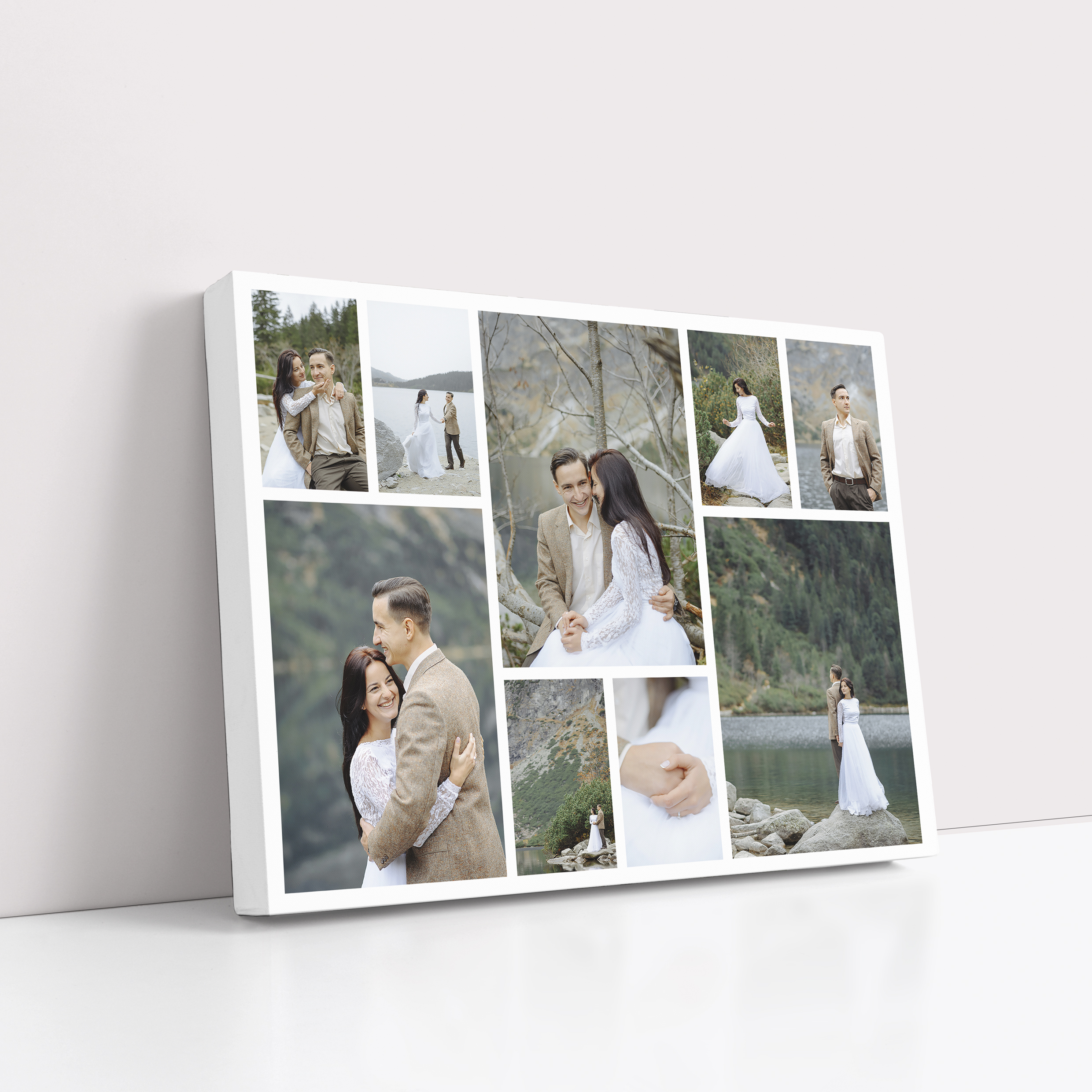 Photo of a canvas print called 'Spread Montage'. It is 40cm x 30cm in size, in a Landscape orientation. It has space for 9 photos.