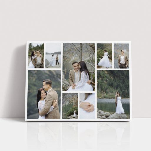 Photo of a canvas print called 'Spread Montage'. It is 40cm x 30cm in size, in a Landscape orientation. It has space for 9 photos.
