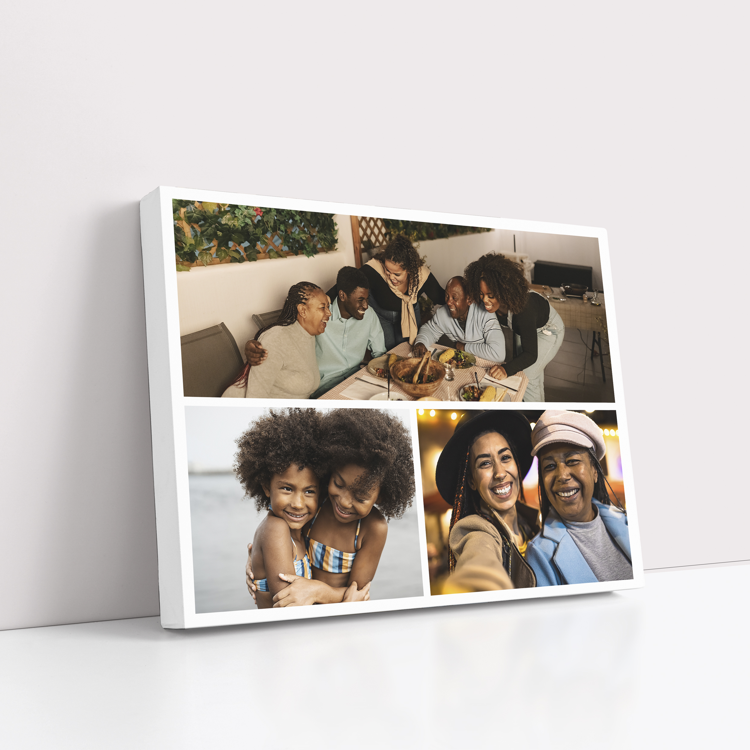Photo of a canvas print called 'Trilogy Collage'. It is 40cm x 30cm in size, in a Landscape orientation. It has space for 3 photos.