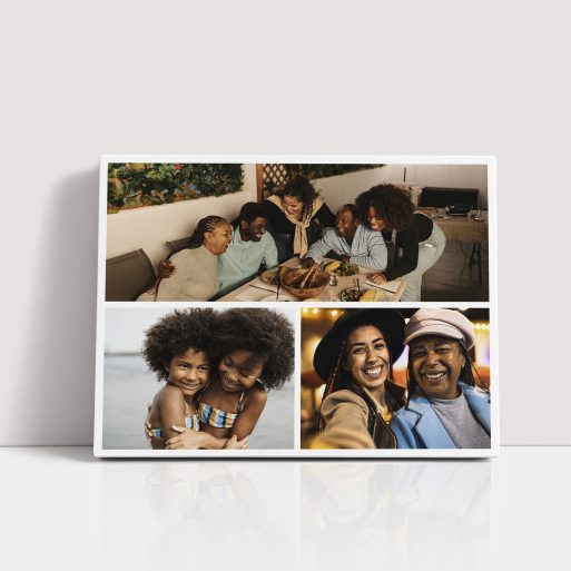 Photo of a canvas print called 'Trilogy Collage'. It is 40cm x 30cm in size, in a Landscape orientation. It has space for 3 photos.