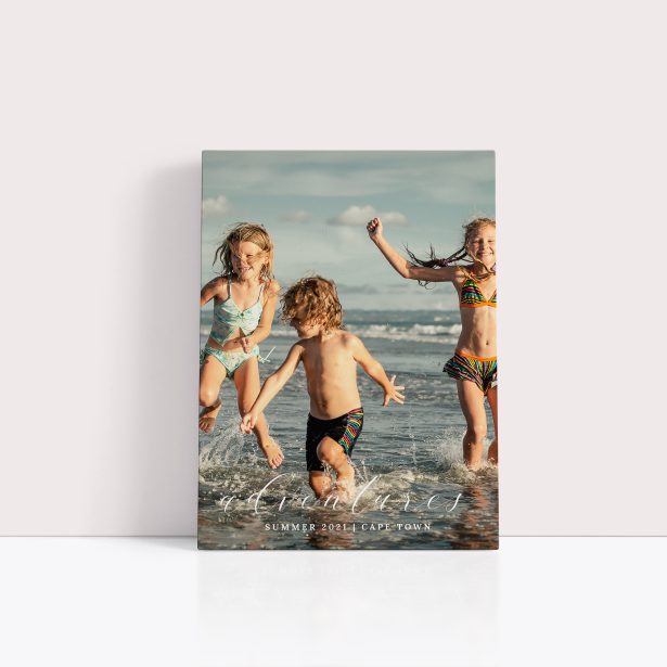 Photo of a canvas print called 'Adventures'. It is 40cm x 30cm in size, in a Portrait orientation. It has space for 1 photos.