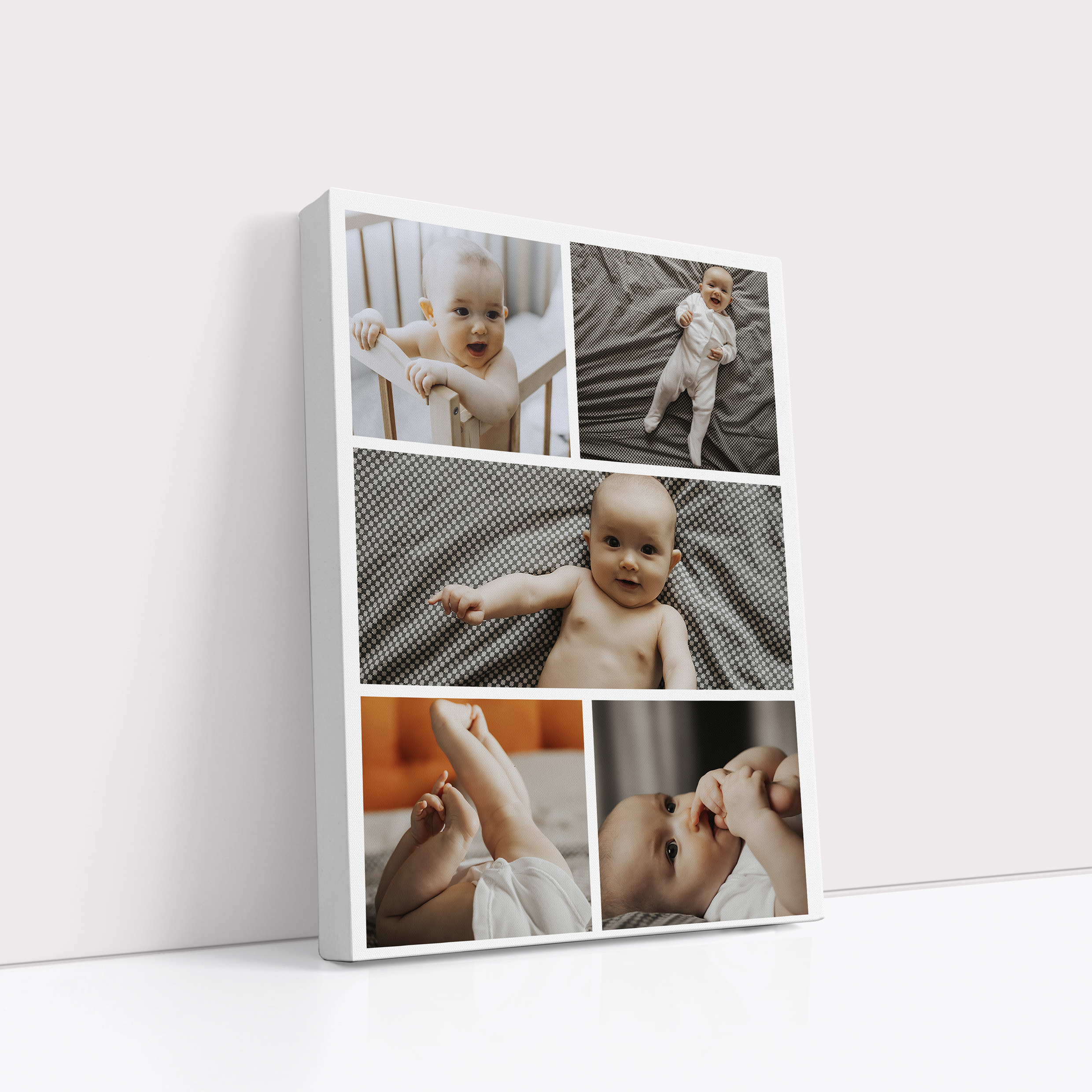 Photo of a canvas print called 'Childhood Kaleidoscope'. It is 40cm x 30cm in size, in a Portrait orientation. It has space for 5 photos.