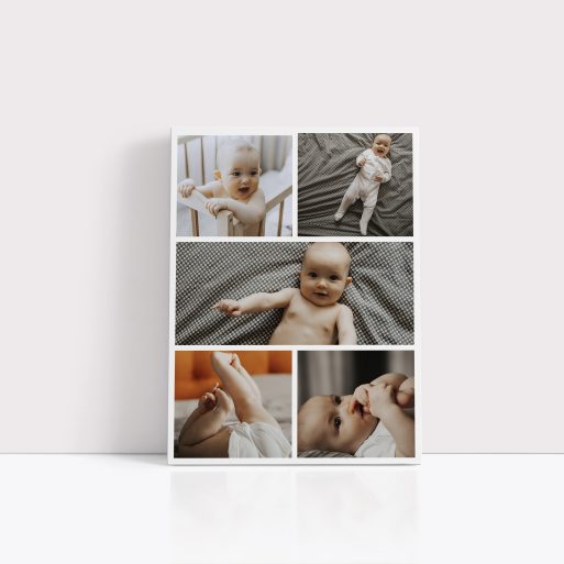 Photo of a canvas print called 'Childhood Kaleidoscope'. It is 40cm x 30cm in size, in a Portrait orientation. It has space for 5 photos.