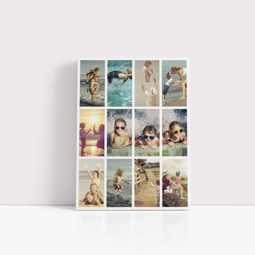Photo of a canvas print called 'Cinematic Snapshot'. It is 40cm x 30cm in size, in a Portrait orientation. It has space for 12 photos.