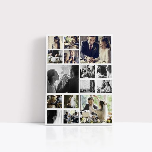 Photo of a canvas print called 'My Montage'. It is 40cm x 30cm in size, in a Portrait orientation. It has space for 15 photos.