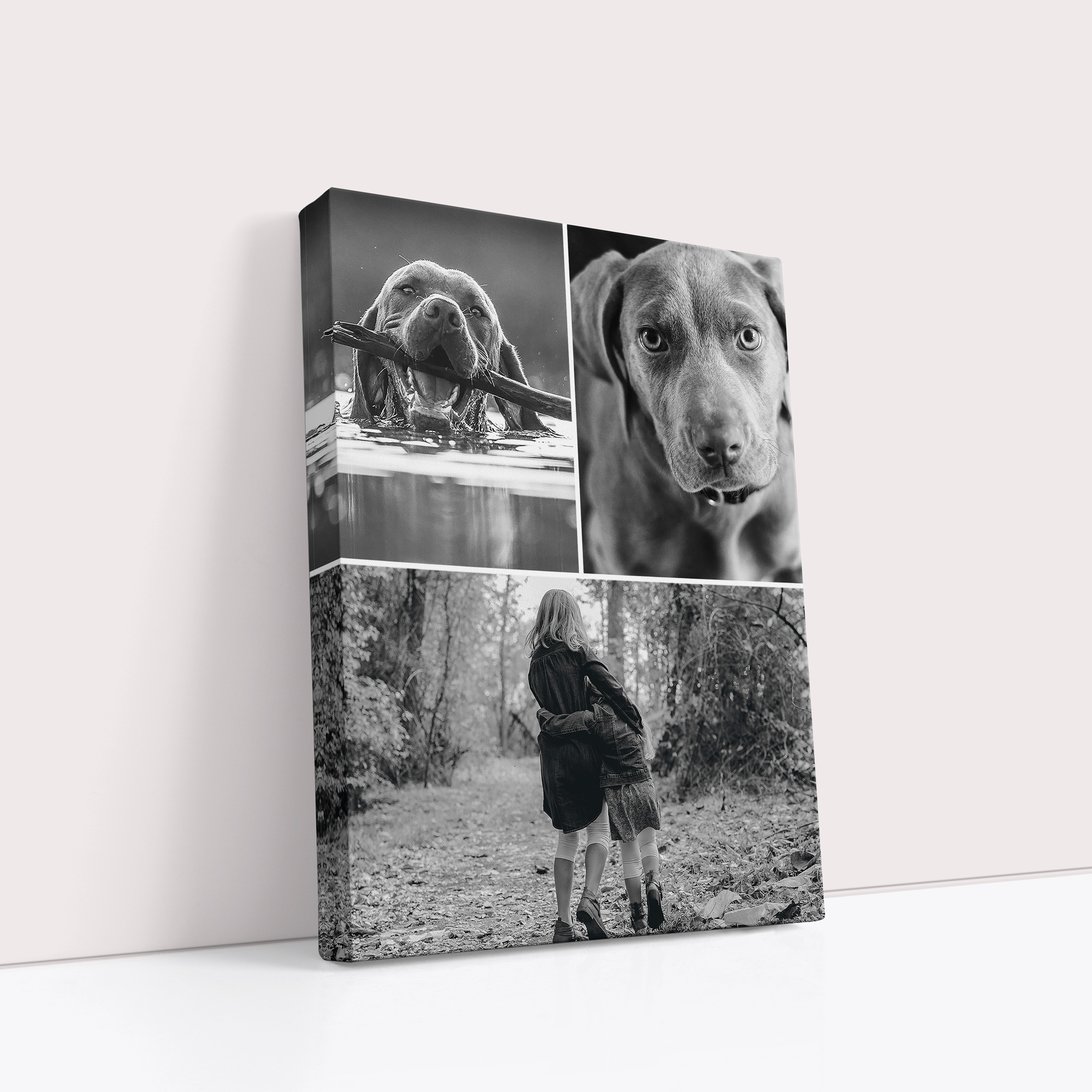 Photo of a canvas print called 'Print Memories'. It is 40cm x 30cm in size, in a Portrait orientation. It has space for 3 photos.