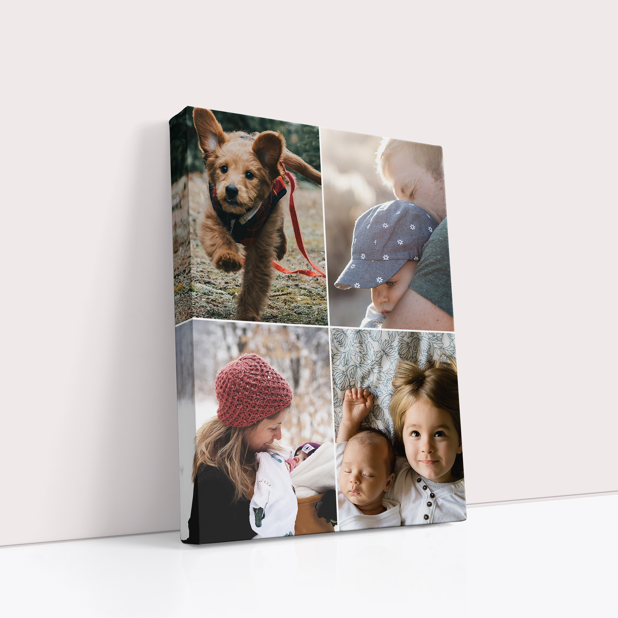 Photo of a canvas print called 'Quad'. It is 40cm x 30cm in size, in a Portrait orientation. It has space for 4 photos.