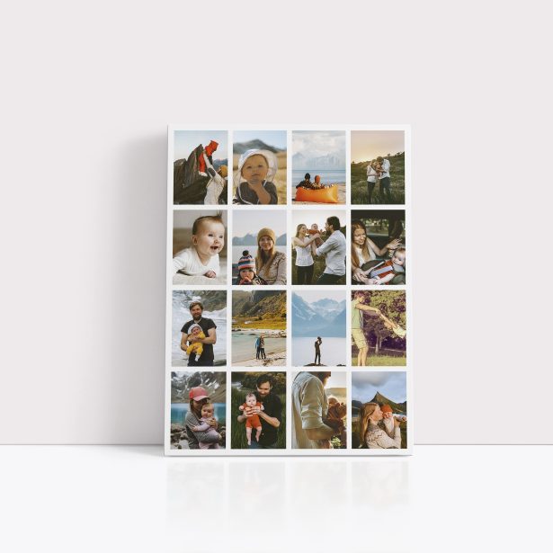 Photo of a canvas print called 'Spectrum of Moments'. It is 40cm x 30cm in size, in a Portrait orientation. It has space for 16 photos.
