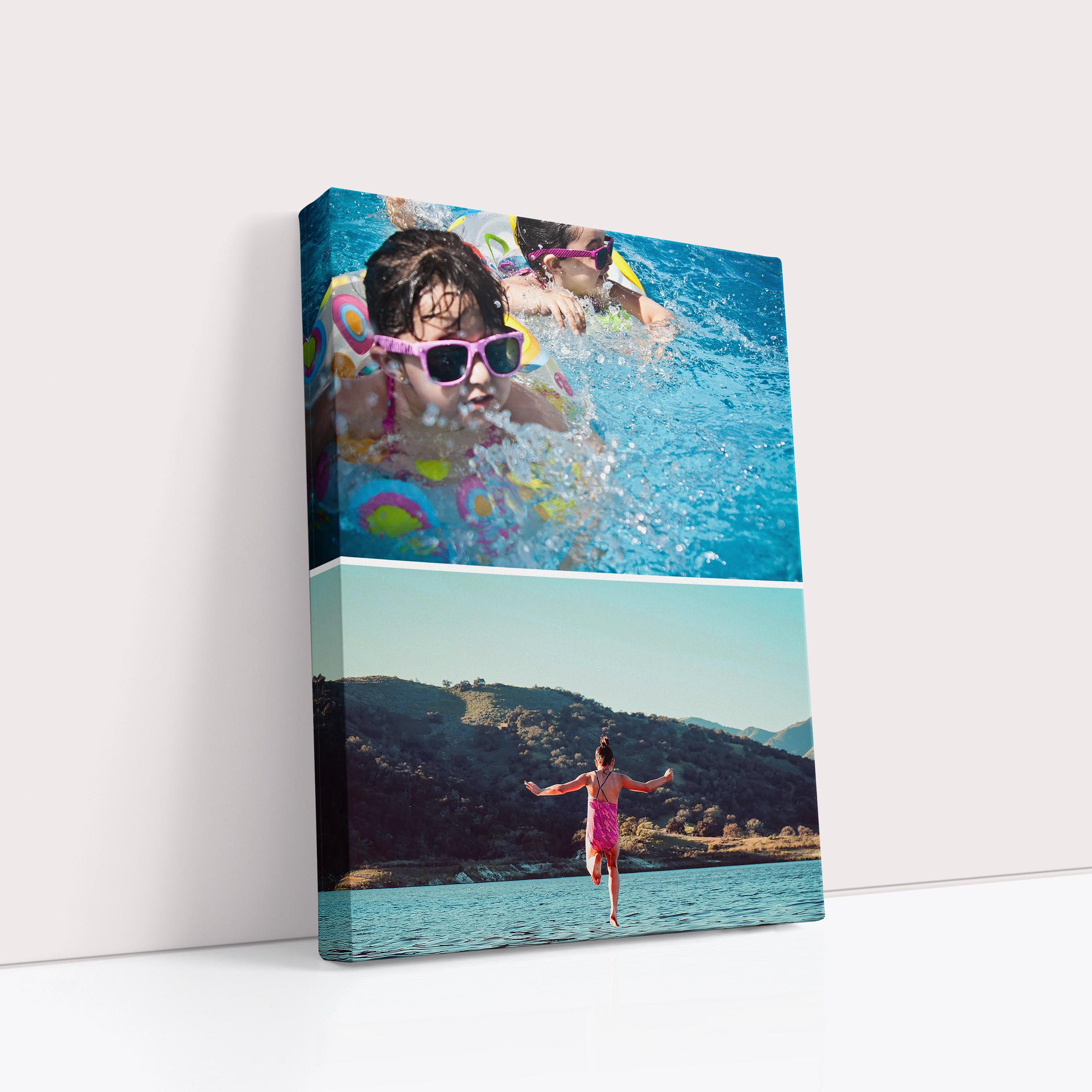 Photo of a canvas print called 'Stacked'. It is 40cm x 30cm in size, in a Portrait orientation. It has space for 2 photos.