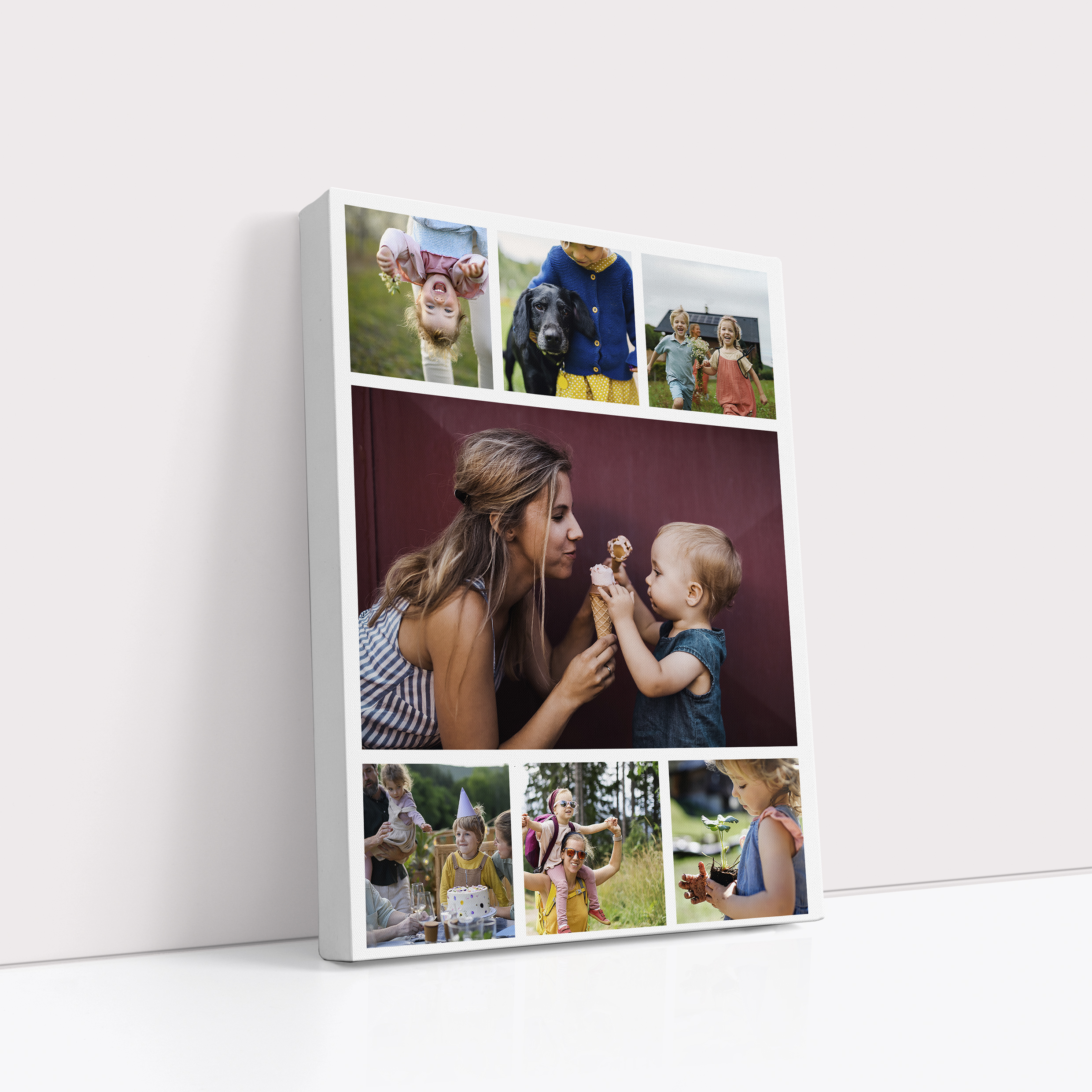Photo of a canvas print called 'Tapestry of Time'. It is 40cm x 30cm in size, in a Portrait orientation. It has space for 7 photos.
