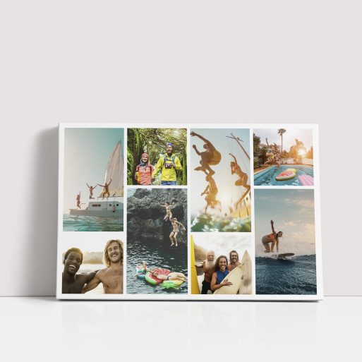 Photo of a canvas print called 'Shutter Montage'. It is 60cm x 40cm in size, in a Landscape orientation. It has space for 8 photos.