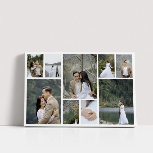 Photo of a canvas print called 'Spread Montage'. It is 60cm x 40cm in size, in a Landscape orientation. It has space for 9 photos.
