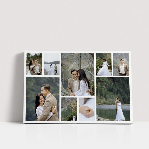 Photo of a canvas print called 'Spread Montage'. It is 60cm x 40cm in size, in a Landscape orientation. It has space for 9 photos.