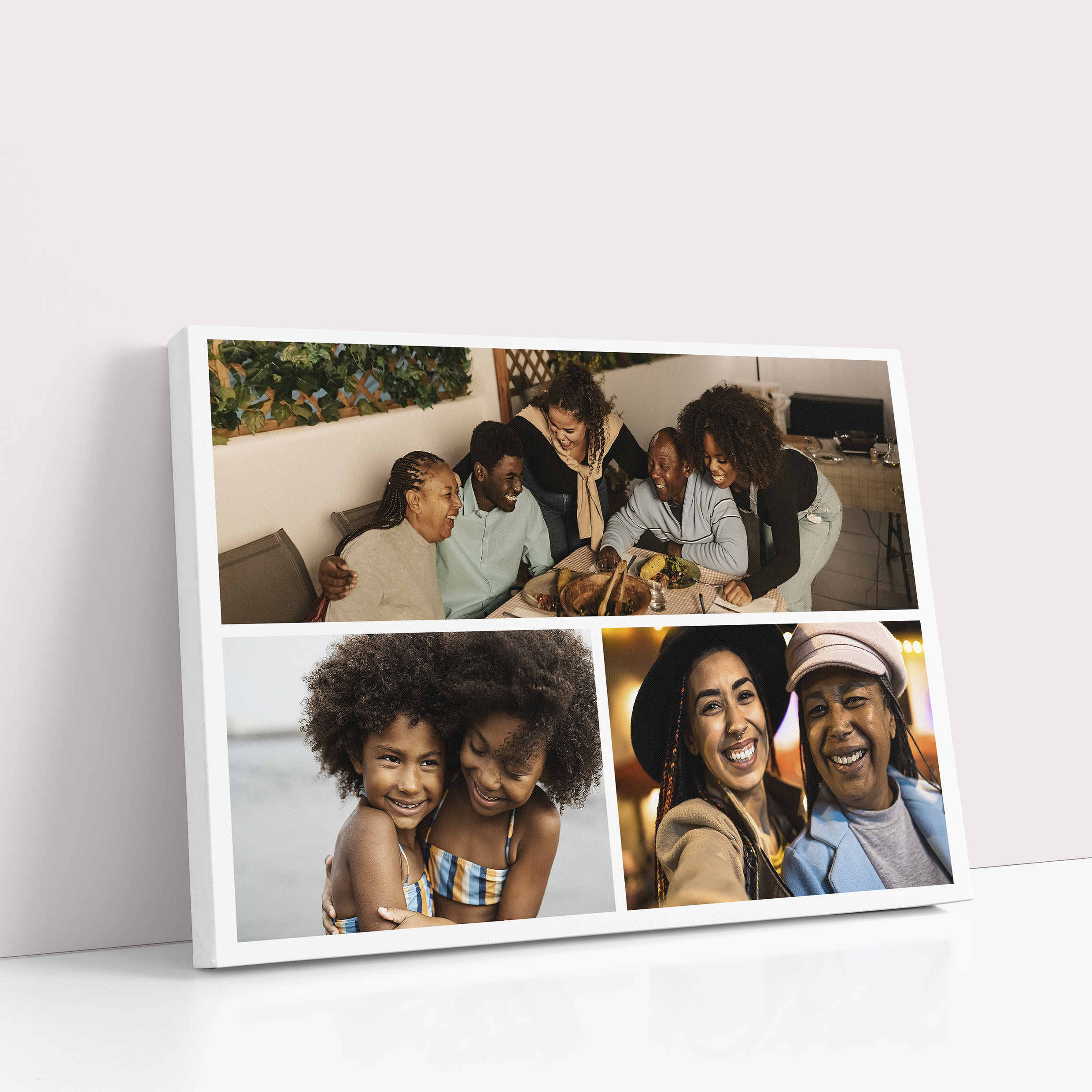 Photo of a canvas print called 'Trilogy Collage'. It is 60cm x 40cm in size, in a Landscape orientation. It has space for 3 photos.
