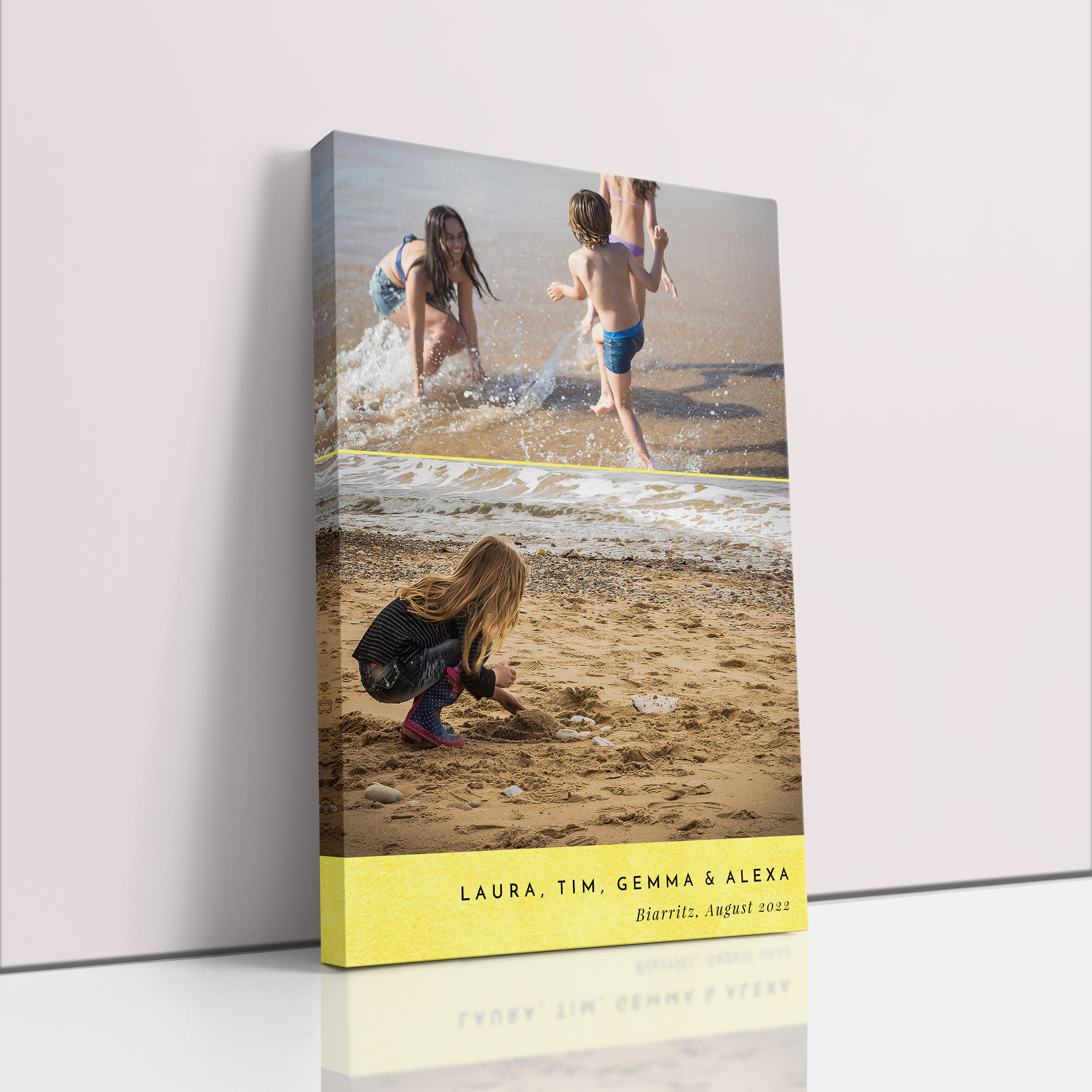 Photo of a canvas print called 'Bright Yellow'. It is 60cm x 40cm in size, in a Portrait orientation. It has space for 2 photos.