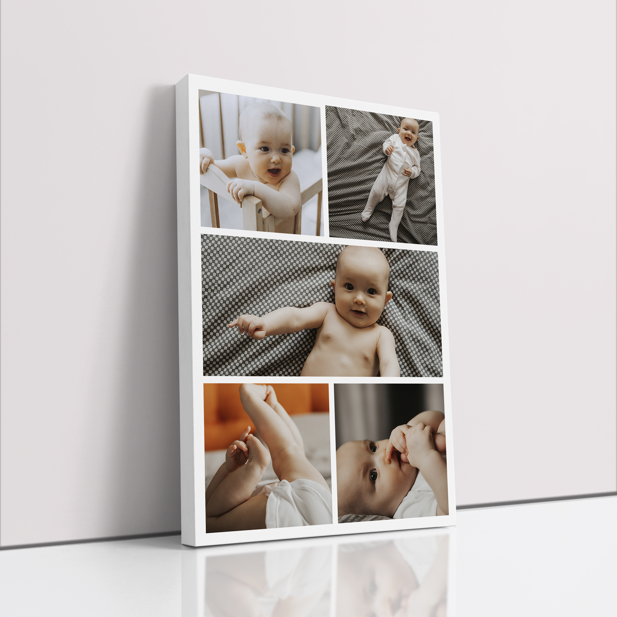 Photo of a canvas print called 'Childhood Kaleidoscope'. It is 60cm x 40cm in size, in a Portrait orientation. It has space for 5 photos.