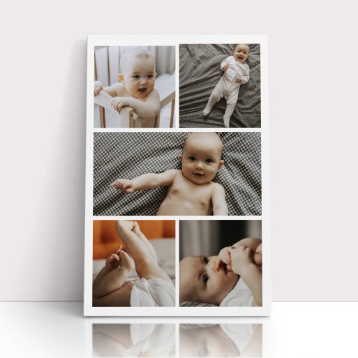 Photo of a canvas print called 'Childhood Kaleidoscope'. It is 60cm x 40cm in size, in a Portrait orientation. It has space for 5 photos.
