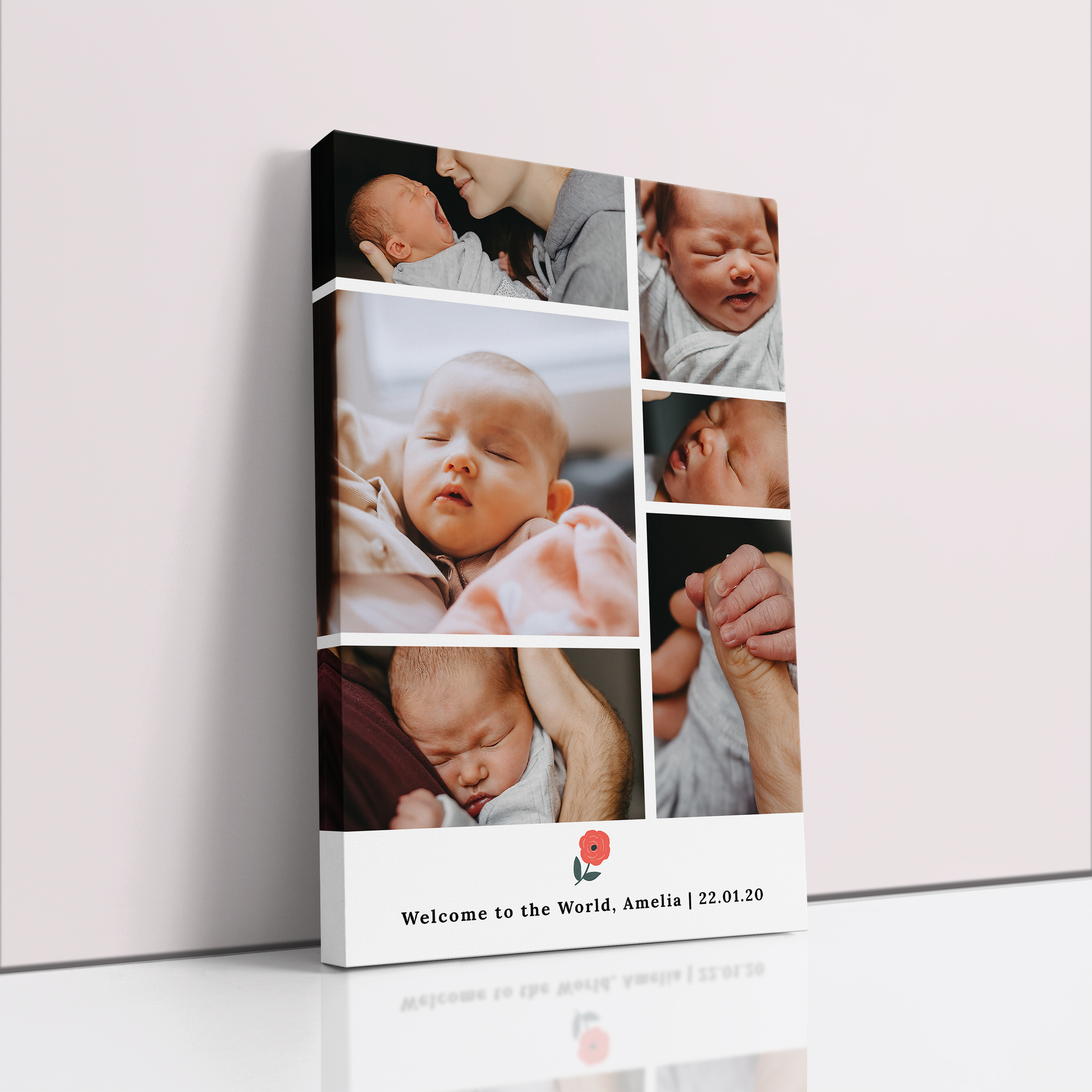 Photo of a canvas print called 'Childhood Quilt'. It is 60cm x 40cm in size, in a Portrait orientation. It has space for 6 photos.