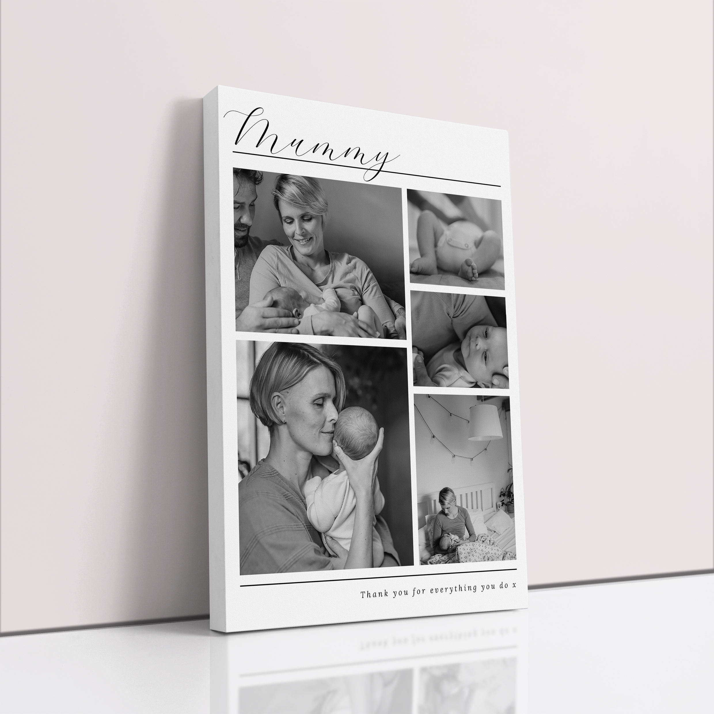Photo of a canvas print called 'Mother’s Quintessence'. It is 60cm x 40cm in size, in a Portrait orientation. It has space for 5 photos.