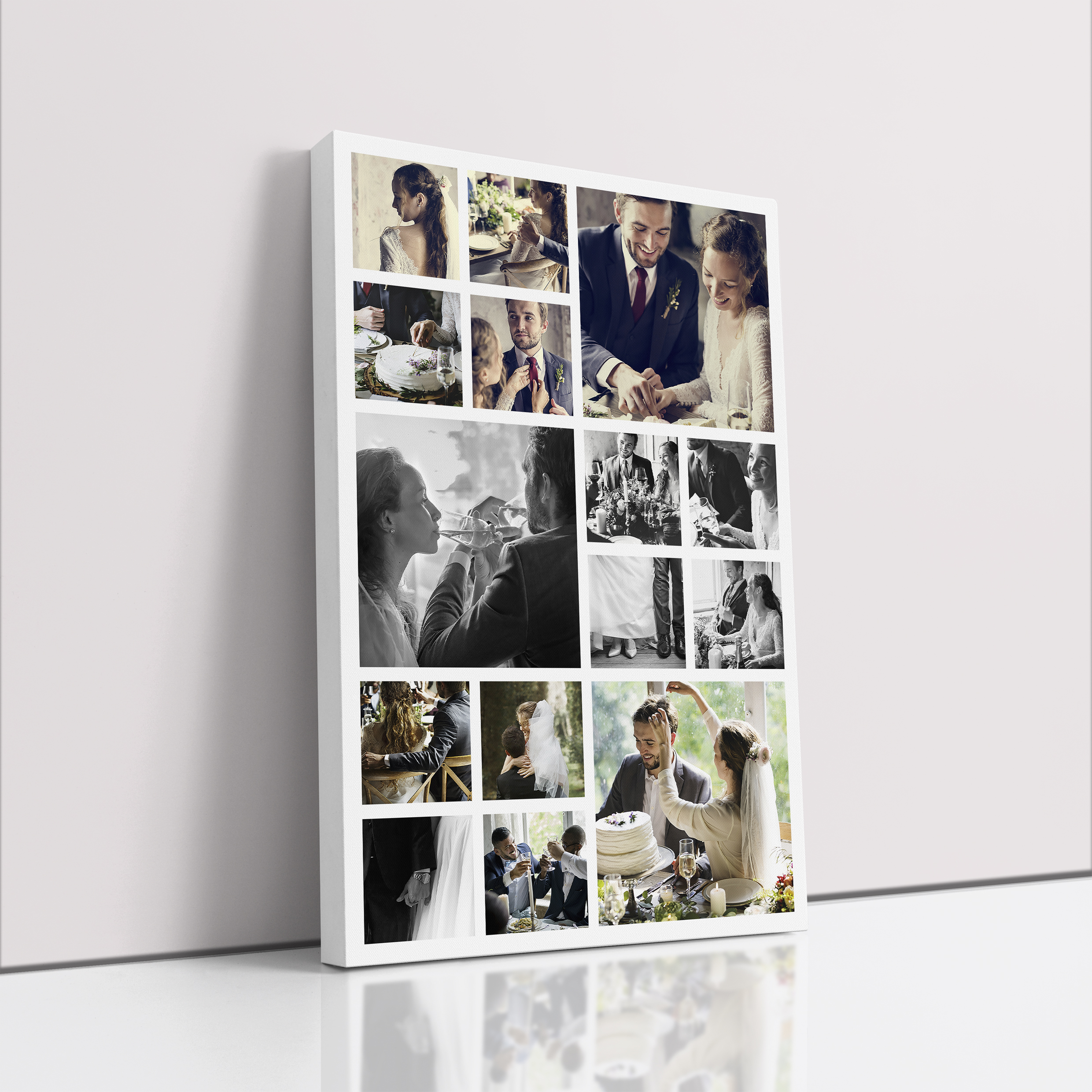 Photo of a canvas print called 'My Montage'. It is 60cm x 40cm in size, in a Portrait orientation. It has space for 15 photos.