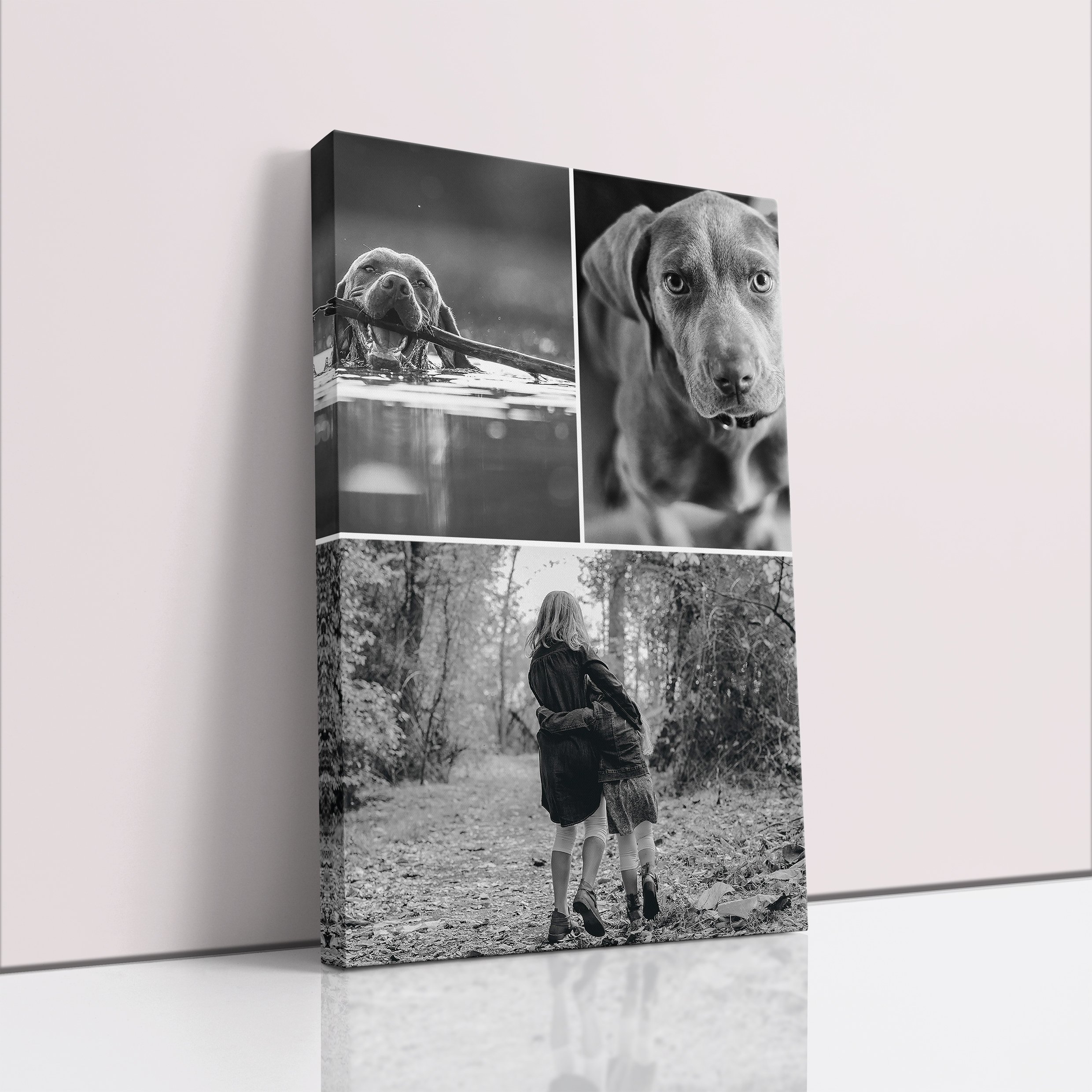 Photo of a canvas print called 'Print Memories'. It is 60cm x 40cm in size, in a Portrait orientation. It has space for 3 photos.