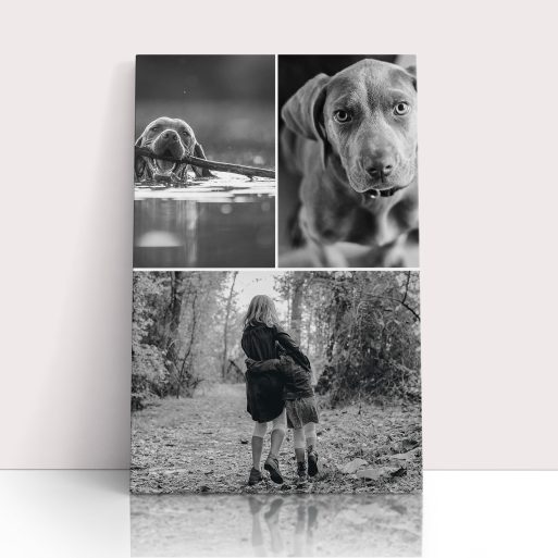 Photo of a canvas print called 'Print Memories'. It is 60cm x 40cm in size, in a Portrait orientation. It has space for 3 photos.