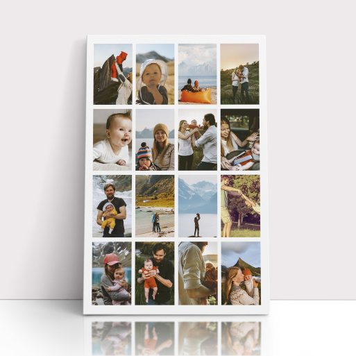 Photo of a canvas print called 'Spectrum of Moments'. It is 60cm x 40cm in size, in a Portrait orientation. It has space for 16 photos.