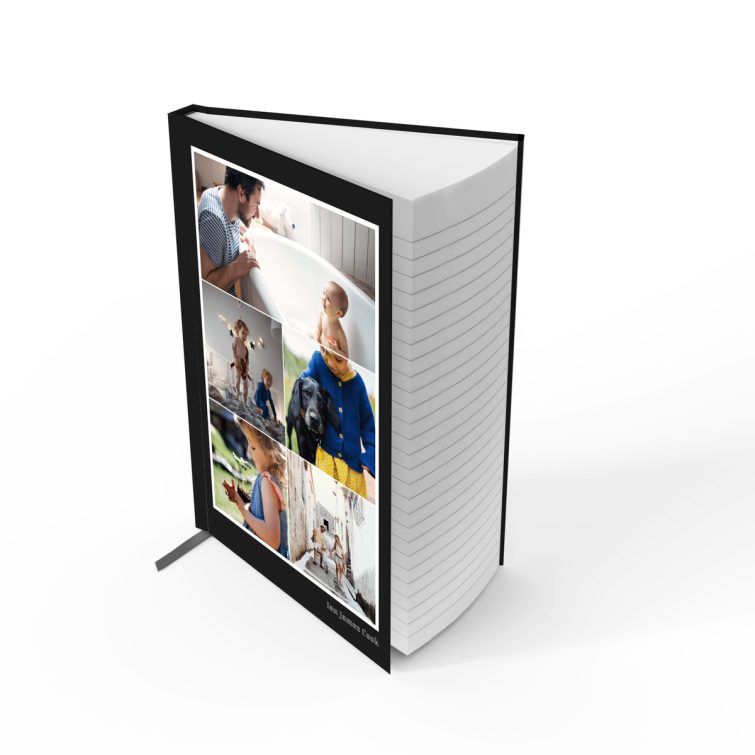 Personalised portrait notebook design with six photos, ideal for custom printed gifts from Utterly Printable.