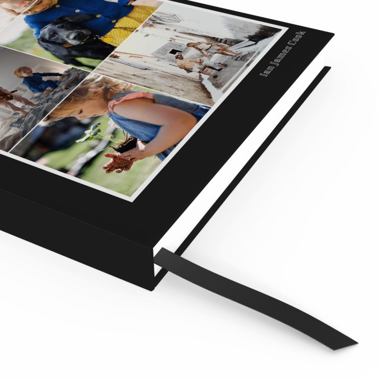 Personalised portrait notebook design with six photos, ideal for custom printed gifts from Utterly Printable.