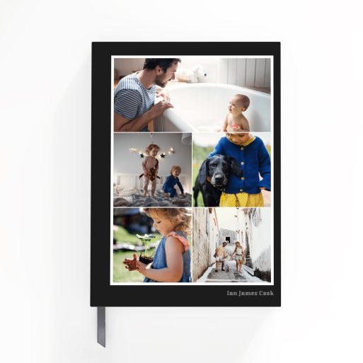 Personalised portrait notebook design with six photos, ideal for custom printed gifts from Utterly Printable.