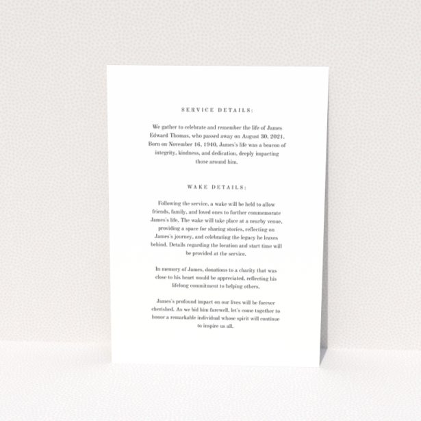 Funeral announcement design with one photo featuring a runner, celebrating the life of James Edward Thomas.