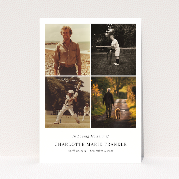 Funeral announcement with four photos in memory of Charlotte Marie Frankle