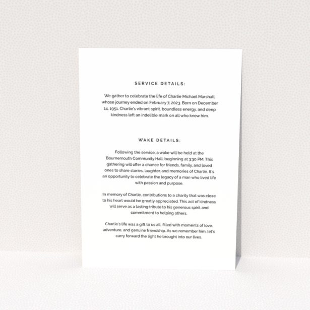Funeral announcement design with one photo for Charlie Michael Marshall