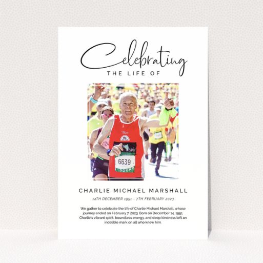Funeral announcement design with one photo for Charlie Michael Marshall