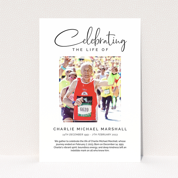 Funeral announcement design with one photo for Charlie Michael Marshall