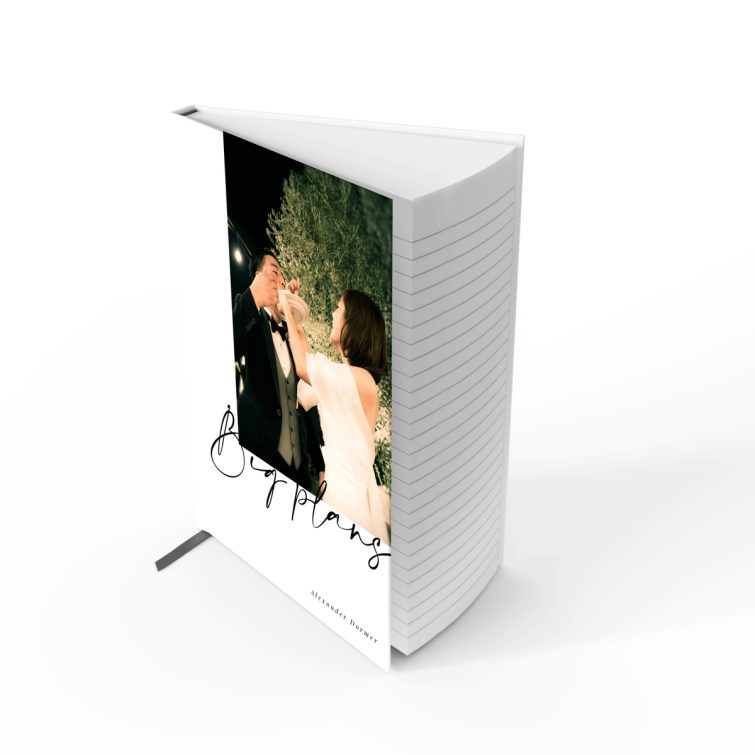 Elegant portrait notebook cover design with wedding theme and one photo on the front cover by Utterly Printable.