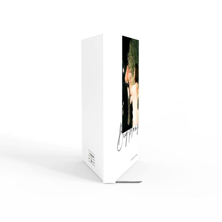 Elegant portrait notebook cover design with wedding theme and one photo on the front cover by Utterly Printable.