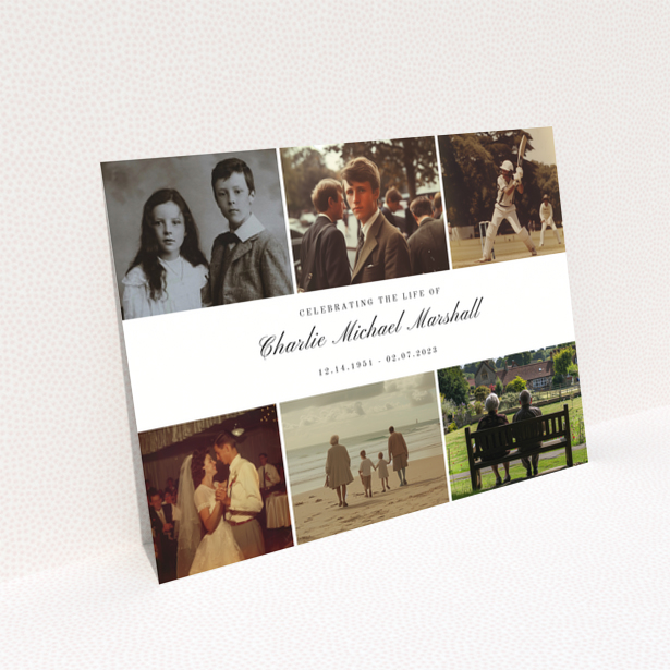 Funeral announcement design with six photos