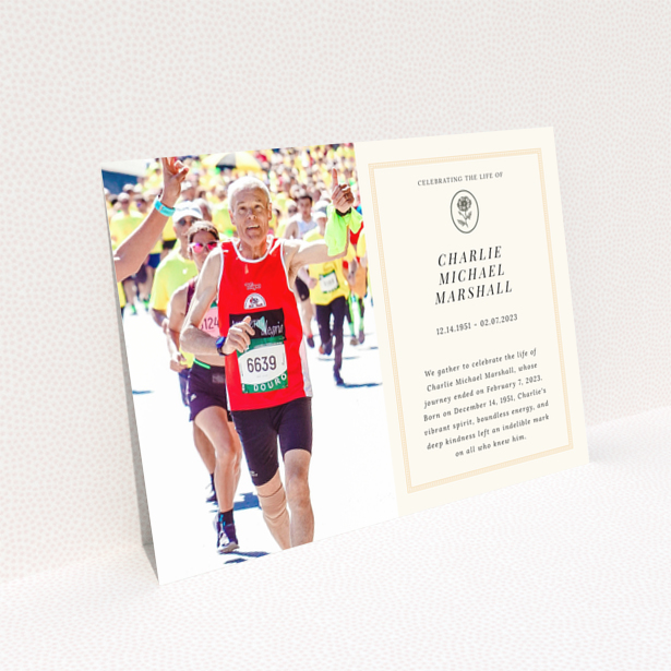 Funeral announcement design with one photo for Charlie Michael Marshall featuring text and floral illustration.
