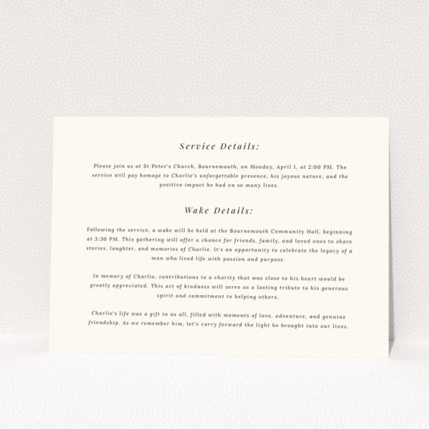 Funeral announcement design with one photo for Charlie Michael Marshall featuring text and floral illustration.