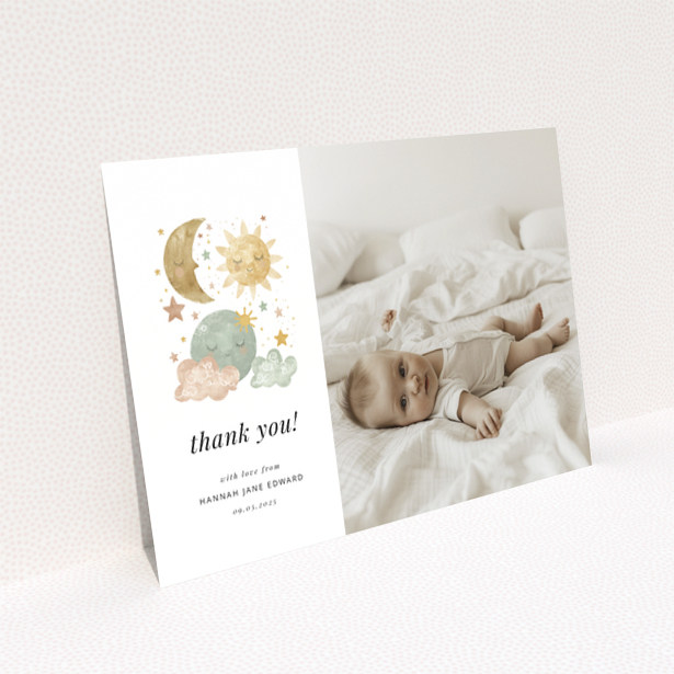 Reverse side of a baby thank you card design named Landscape with no photos