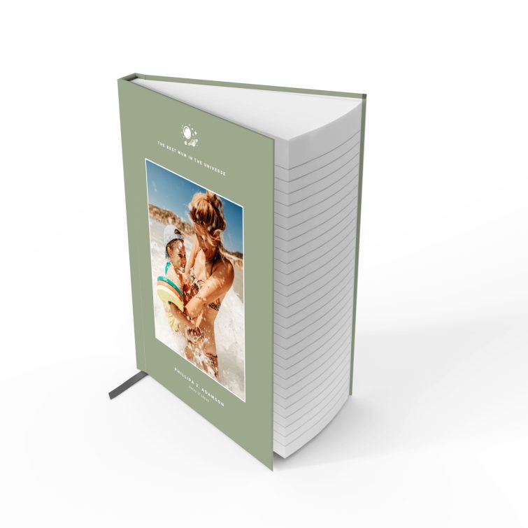 Customisable portrait notebook design with one photo on the cover, ideal for personalisation and gifting.