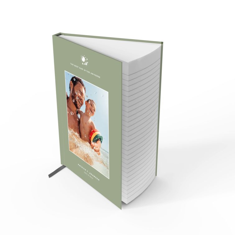 Customisable portrait notebook design by Utterly Printable with one photo on the front cover.