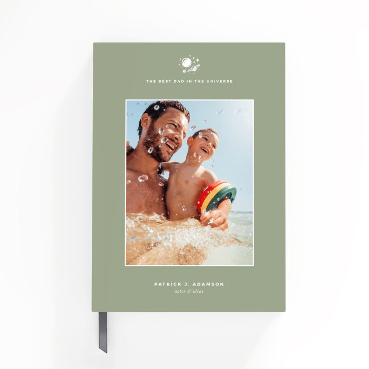 Customisable portrait notebook design by Utterly Printable with one photo on the front cover.