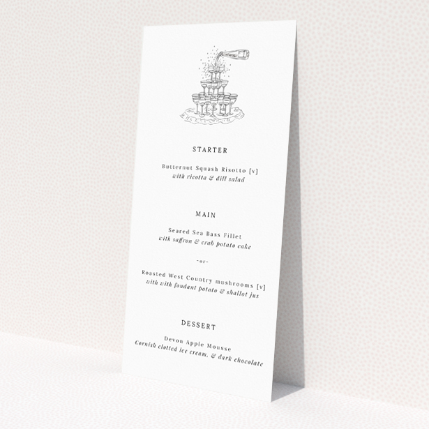 Champagne Fountain Wedding Menu Template - Festive Celebration with Sophistication. This is a view of the front