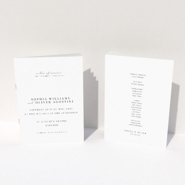 Sophisticated Champagne Fountain Wedding Order of Service Booklet Template. This image shows the front and back sides together