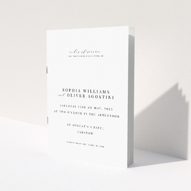 Sophisticated Champagne Fountain Wedding Order of Service Booklet Template. This image shows the front and back sides together