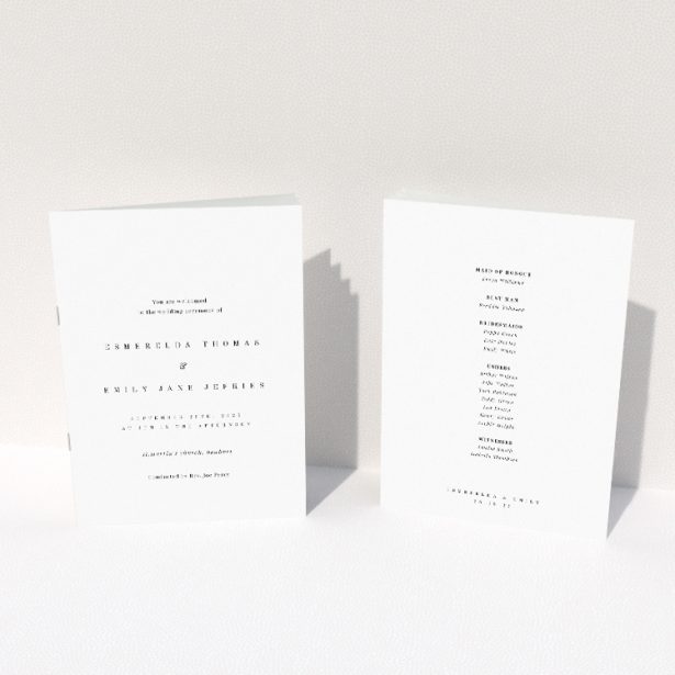 Understated Elegance Champagne Toast Wedding Order of Service Booklet Template. This image shows the front and back sides together