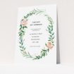 A change of address card named "Classic Floral". It is an A6 card in a portrait orientation. "Classic Floral" is available as a flat card, with tones of white, light green and pink.