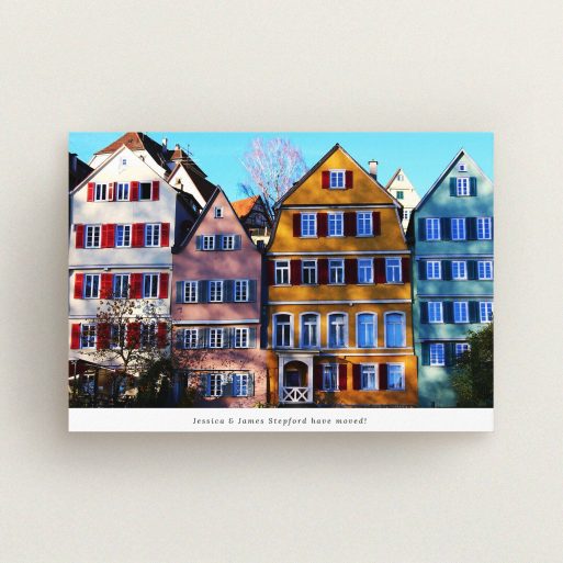 Change Of Address Card Design - "Full Photo" A change of address card design titled "Full Photo". It is an A6 card in a landscape orientation. It is a photographic change of address card with room for 1 photo. "Full Photo" is available as a flat card, with mainly white colouring.